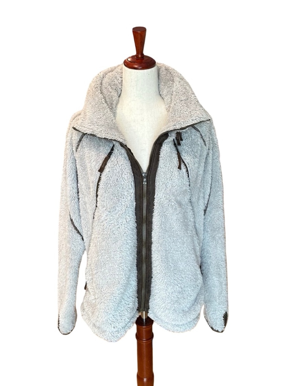 Kuhl Women's Flight Jacket Stone Fleece Soft Fuzzy Zip-Up Tan/Brown XL